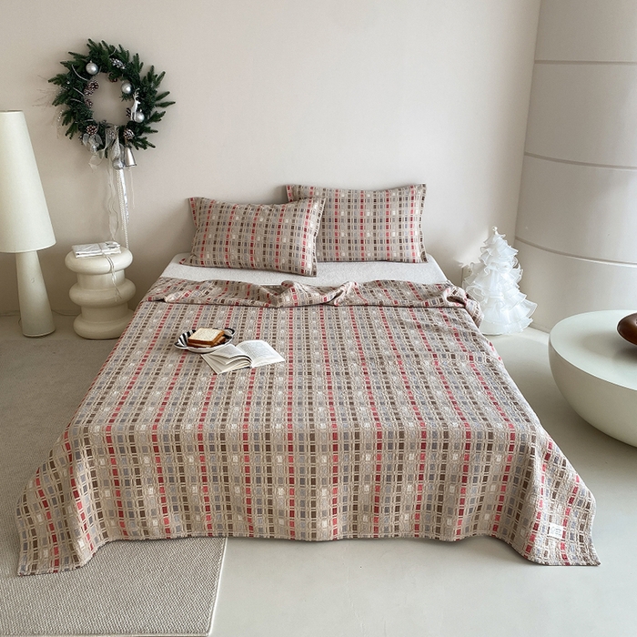 麻依 2026新款安心棉床盖三件全棉四层纱布床单系列 方格-彩色