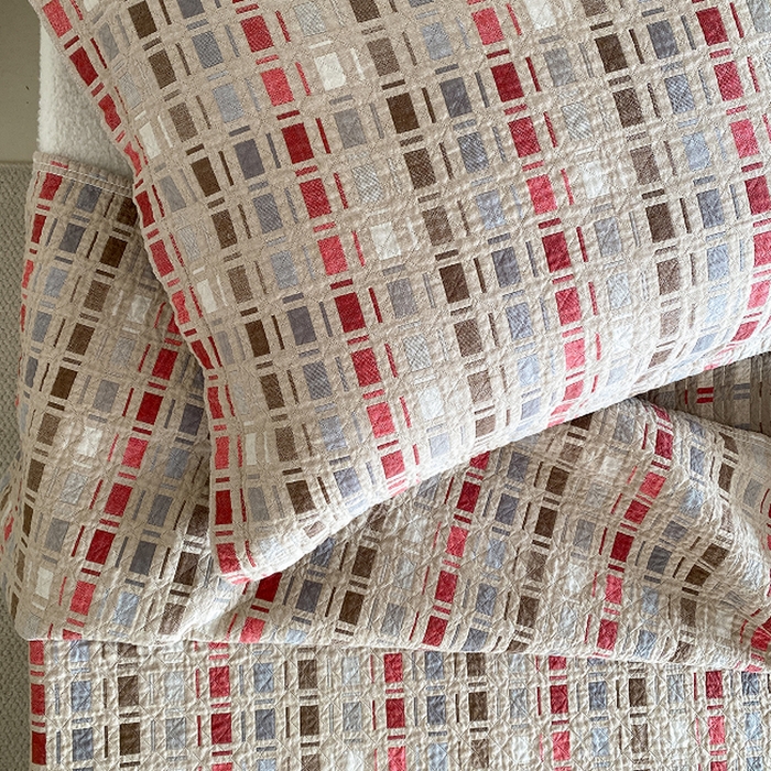 91家纺网 家纺一手货源 找家纺 麻依 2026新款安心棉床盖三件全棉四层纱布床单系列 方格-彩色