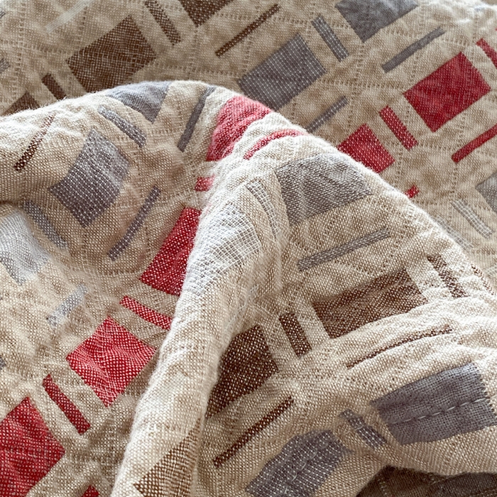 91家纺网 家纺一手货源 找家纺 麻依 2026新款安心棉床盖三件全棉四层纱布床单系列 方格-彩色