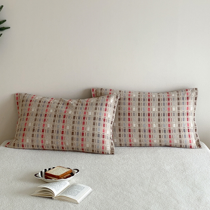 91家纺网 家纺一手货源 找家纺 麻依 2026新款安心棉床盖三件全棉四层纱布床单系列 方格-彩色