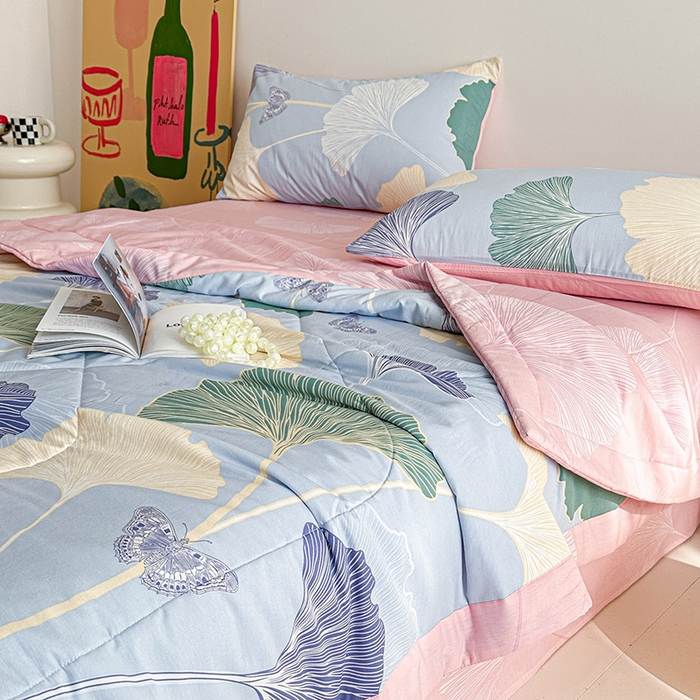 91家纺网 家纺一手货源 找家纺 宝士康家纺 2026新款10A抗菌全棉夏被四件套（床笠款）蝶舞杏运