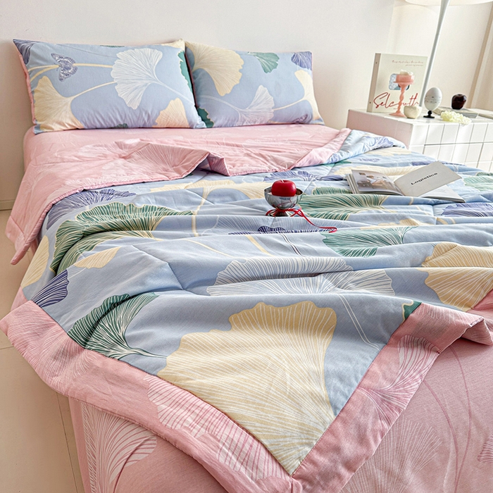 91家纺网 家纺一手货源 找家纺 宝士康家纺 2026新款10A抗菌全棉夏被四件套（床笠款）蝶舞杏运