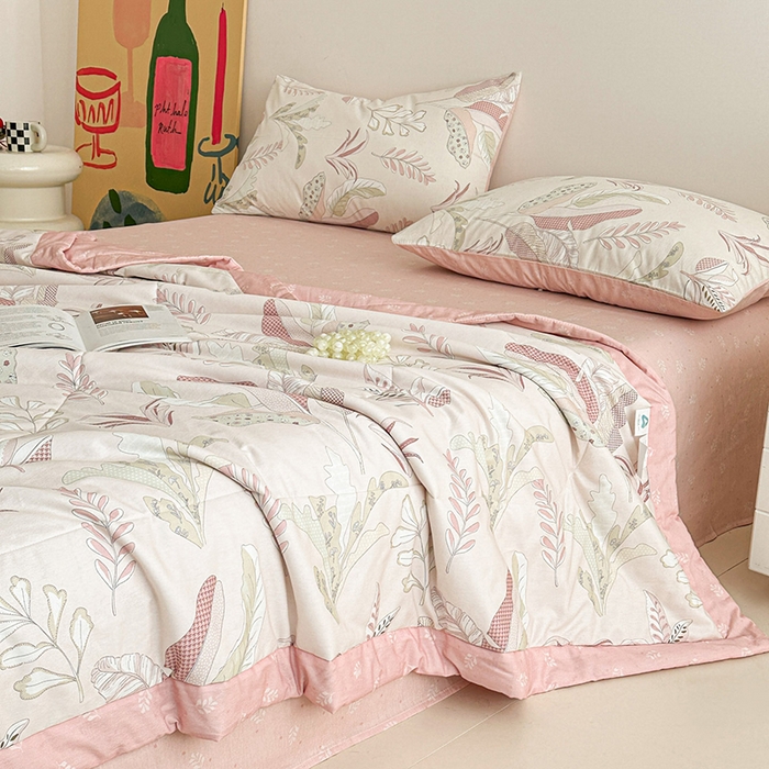 91家纺网 家纺一手货源 找家纺 宝士康家纺 2026新款10A抗菌全棉夏被四件套（床笠款）多巴胺粉