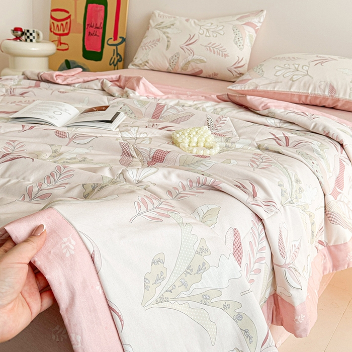 91家纺网 家纺一手货源 找家纺 宝士康家纺 2026新款10A抗菌全棉夏被四件套（床笠款）多巴胺粉