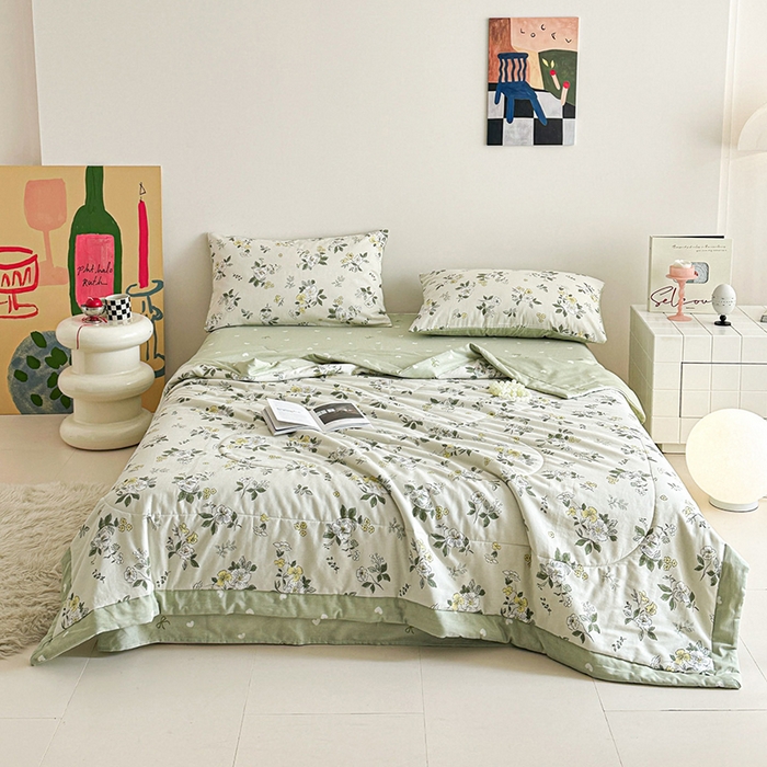 91家纺网 家纺一手货源 找家纺 宝士康家纺 2026新款10A抗菌全棉夏被四件套（床笠款）花香雪