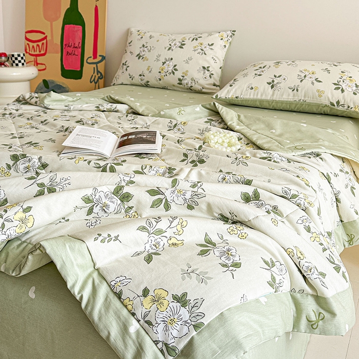 91家纺网 家纺一手货源 找家纺 宝士康家纺 2026新款10A抗菌全棉夏被四件套（床笠款）花香雪