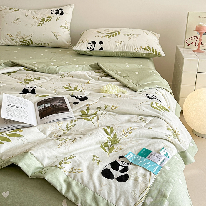 91家纺网 家纺一手货源 找家纺 宝士康家纺 2026新款10A抗菌全棉夏被四件套（床笠款）欢乐熊猫