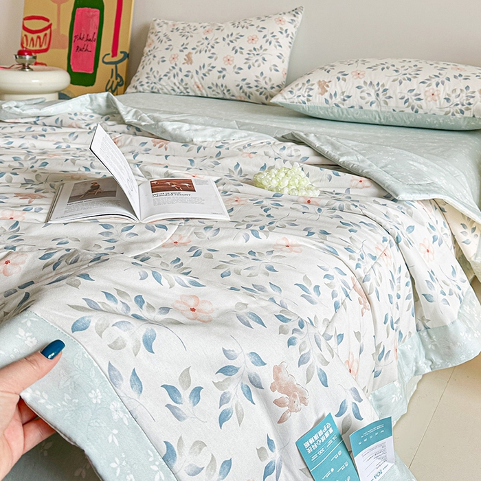91家纺网 家纺一手货源 找家纺 宝士康家纺 2026新款10A抗菌全棉夏被四件套（床笠款）沁心田园