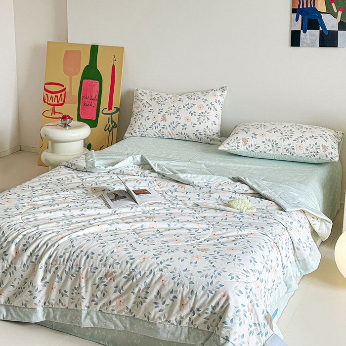 91家纺网 家纺一手货源 找家纺 宝士康家纺 2026新款10A抗菌全棉夏被四件套（床笠款）沁心田园