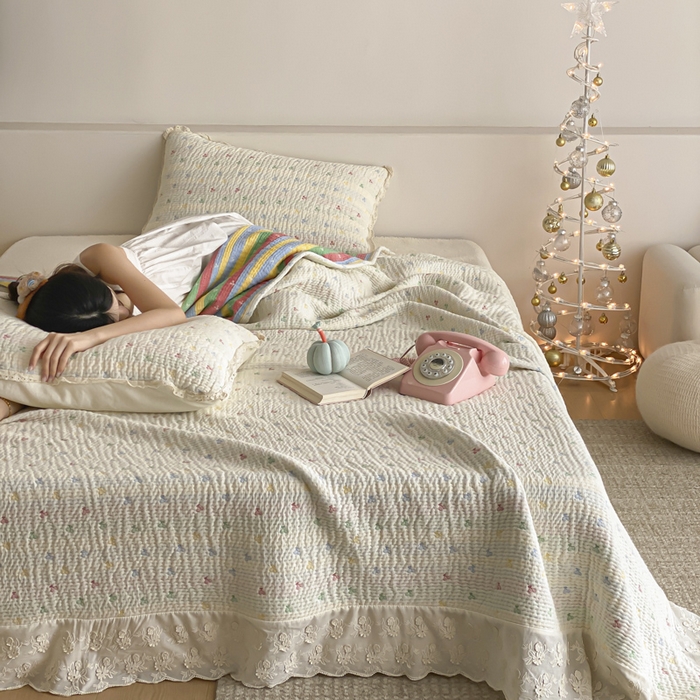 91家纺网 家纺一手货源 找家纺 （总）麻依 2026新款韩国花边床盖三件套系列