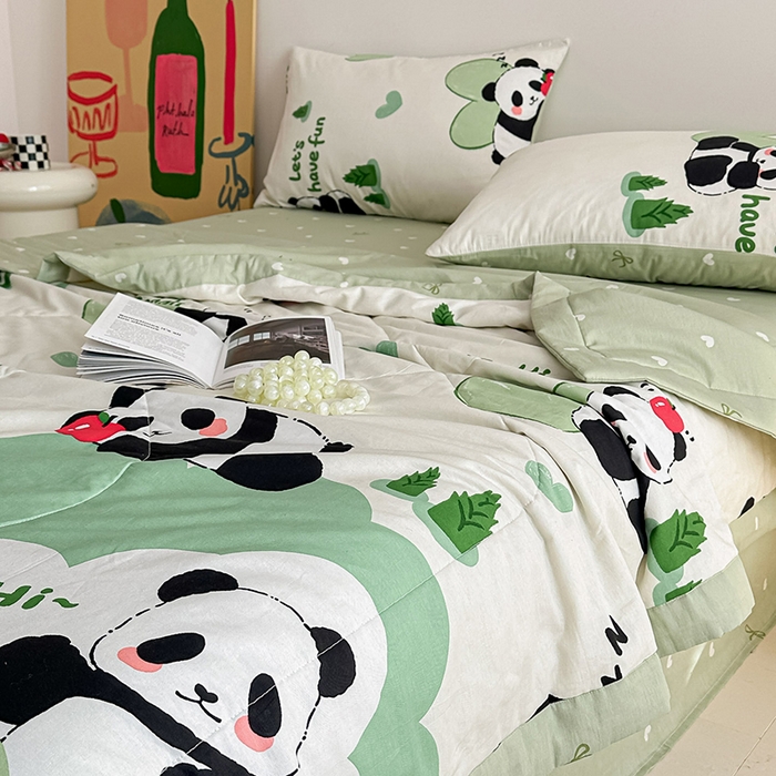 91家纺网 家纺一手货源 找家纺 宝士康家纺 2026新款10A抗菌全棉夏被四件套（床笠款）森林熊猫