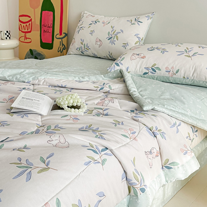 91家纺网 家纺一手货源 找家纺 宝士康家纺 2026新款10A抗菌全棉夏被四件套（床笠款）兔兔乐园