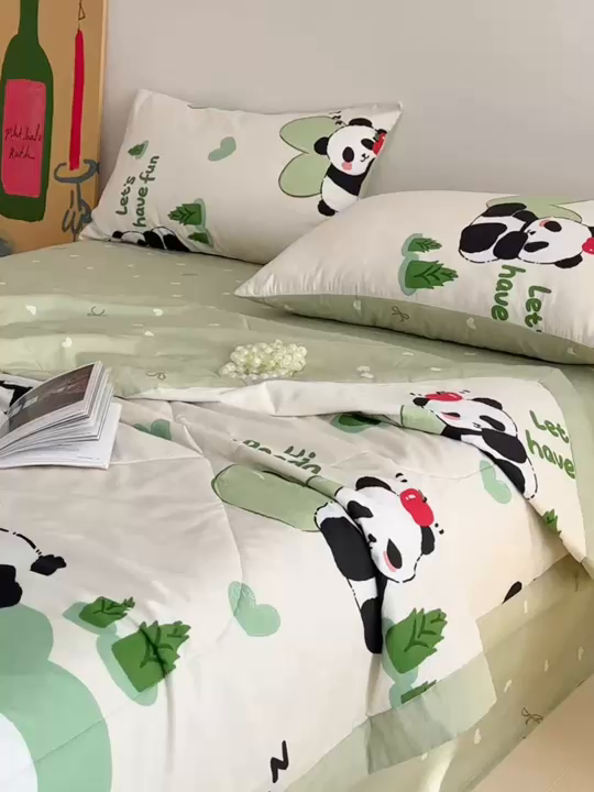 91家纺网 家纺一手货源 找家纺 宝士康家纺 2026新款10A抗菌全棉夏被四件套（床笠款）小恐龙