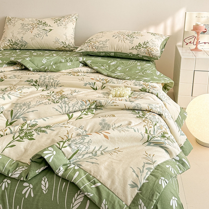 91家纺网 家纺一手货源 找家纺 宝士康家纺 2026新款10A抗菌全棉夏被四件套（床笠款）仙草