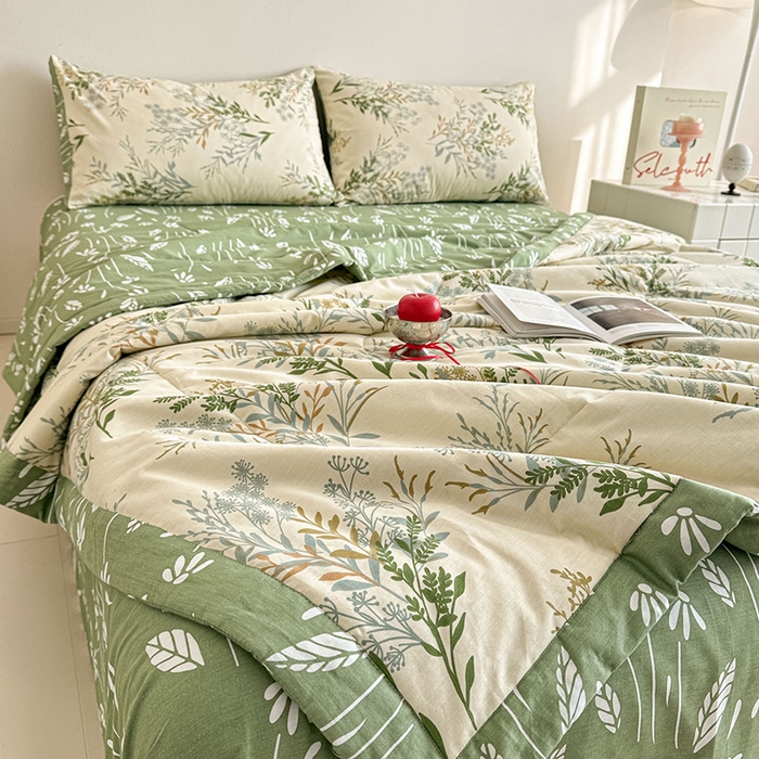 91家纺网 家纺一手货源 找家纺 宝士康家纺 2026新款10A抗菌全棉夏被四件套（床笠款）仙草