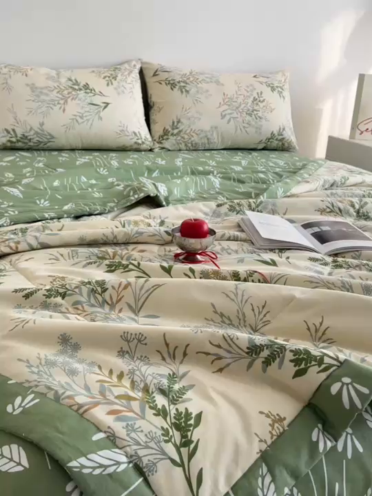 91家纺网 家纺一手货源 找家纺 宝士康家纺 2026新款10A抗菌全棉夏被四件套（床笠款）仙草