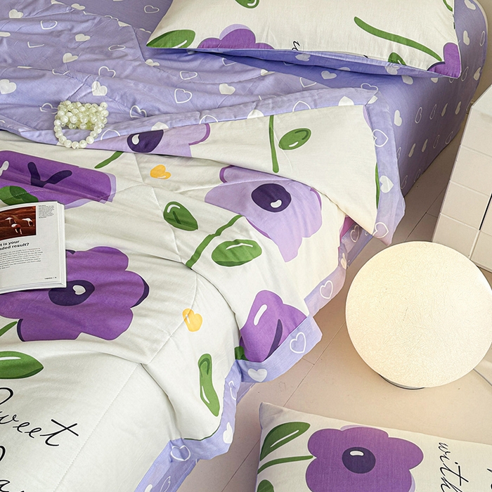 91家纺网 家纺一手货源 找家纺 宝士康家纺 2026新款10A抗菌全棉夏被四件套（床笠款）幽梦紫曦