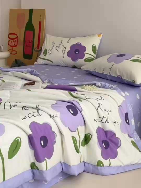 91家纺网 家纺一手货源 找家纺 宝士康家纺 2026新款10A抗菌全棉夏被四件套（床笠款）幽梦紫曦