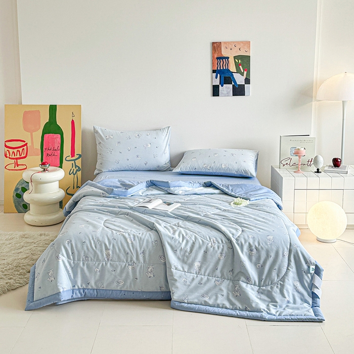 91家纺网 家纺一手货源 找家纺 宝士康家纺 2026新款10A抗菌全棉夏被四件套（床笠款）布偶小熊