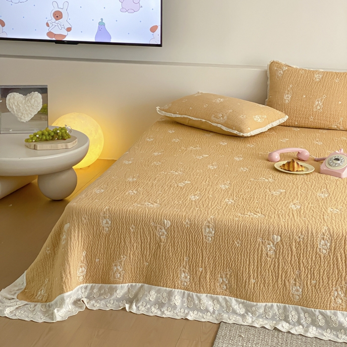 91家纺网 家纺一手货源 找家纺 麻依 2026新款韩国花边床盖三件套系列 星宝