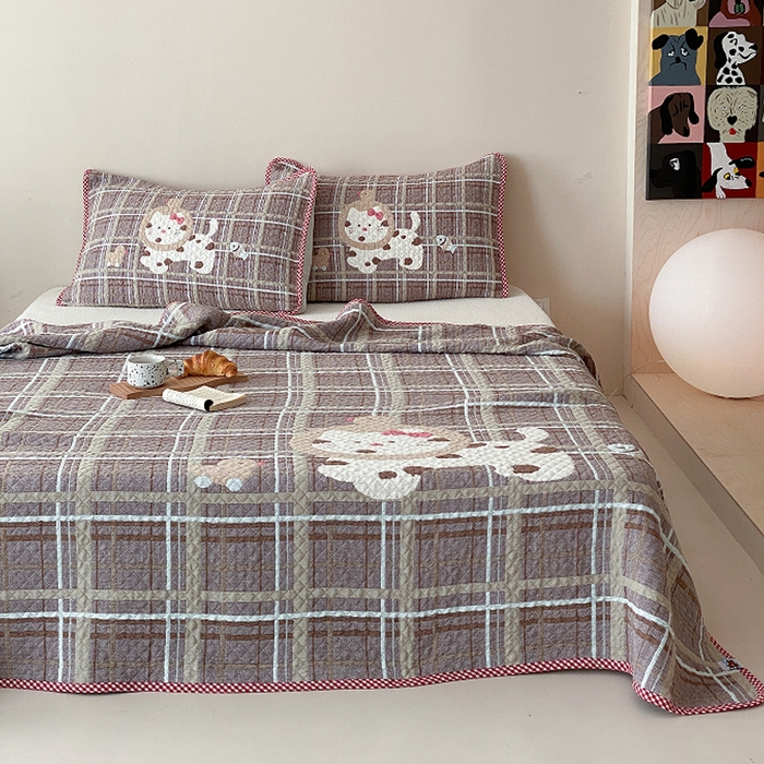 91家纺网 家纺一手货源 找家纺 麻依 2026新款软萌纱布床盖三件套系列 斑点小猫