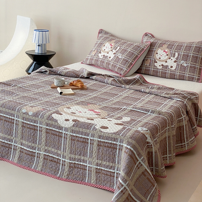 91家纺网 家纺一手货源 找家纺 麻依 2026新款软萌纱布床盖三件套系列 斑点小猫