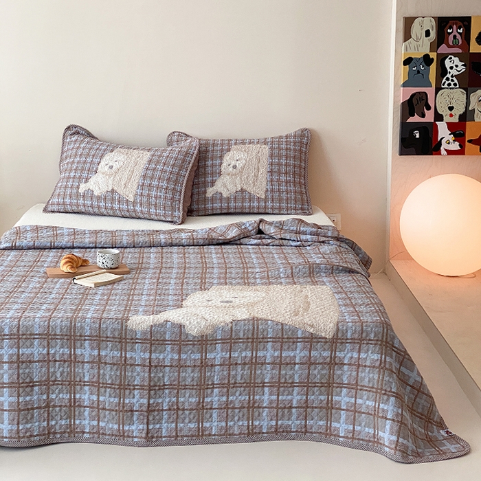 91家纺网 家纺一手货源 找家纺 麻依 2026新款软萌纱布床盖三件套系列 博美