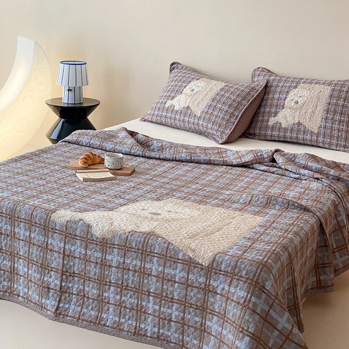 91家纺网 家纺一手货源 找家纺 麻依 2026新款软萌纱布床盖三件套系列 博美