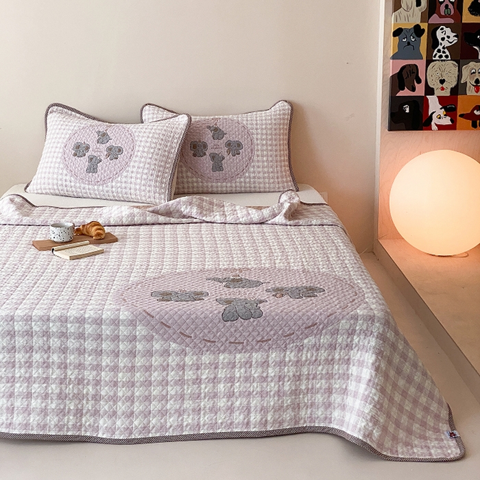 91家纺网 家纺一手货源 找家纺 麻依 2026新款软萌纱布床盖三件套系列 乐园小象