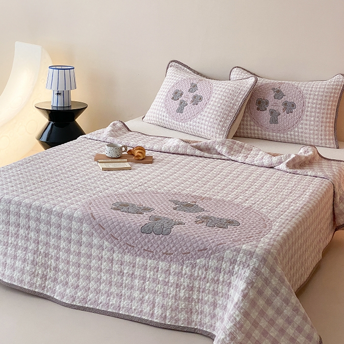 91家纺网 家纺一手货源 找家纺 麻依 2026新款软萌纱布床盖三件套系列 乐园小象