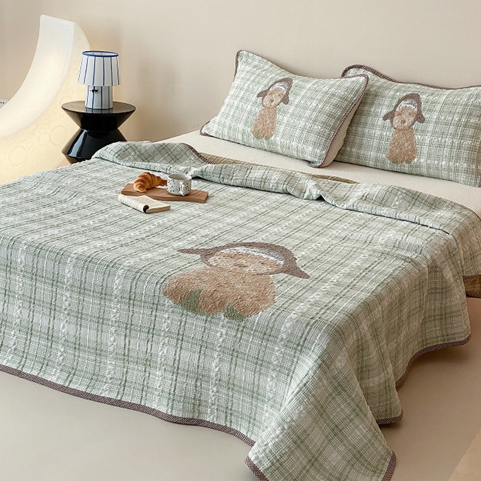 91家纺网 家纺一手货源 找家纺 麻依 2026新款软萌纱布床盖三件套系列 毛绒小狗