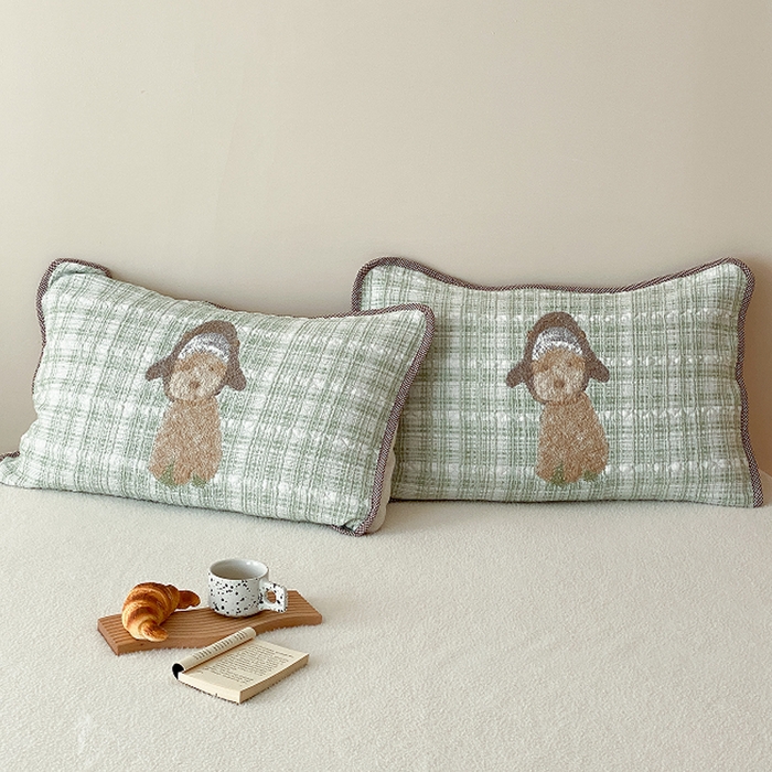 91家纺网 家纺一手货源 找家纺 麻依 2026新款软萌纱布床盖三件套系列 毛绒小狗