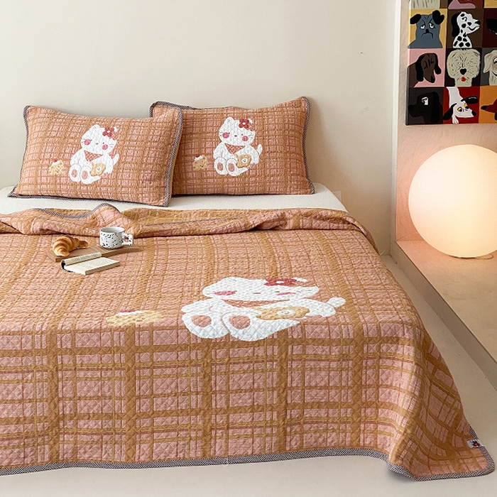 91家纺网 家纺一手货源 找家纺 麻依 2026新款软萌纱布床盖三件套系列 胖胖猫