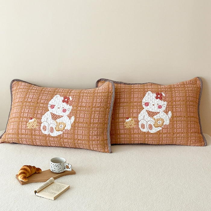 91家纺网 家纺一手货源 找家纺 麻依 2026新款软萌纱布床盖三件套系列 胖胖猫