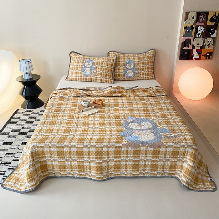 麻依 2026新款软萌纱布床盖三件套系列 胖胖企鹅