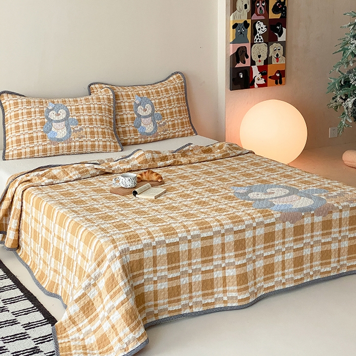 91家纺网 家纺一手货源 找家纺 麻依 2026新款软萌纱布床盖三件套系列 胖胖企鹅