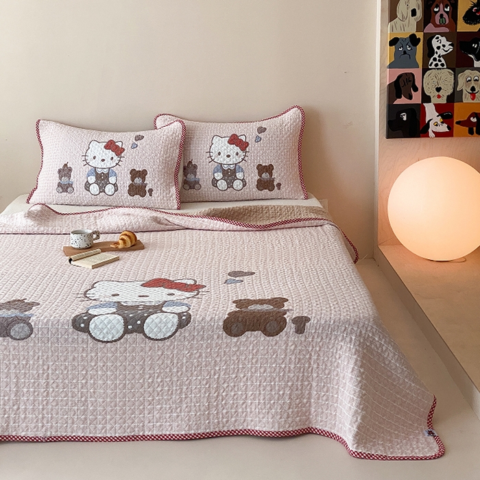 91家纺网 家纺一手货源 找家纺 麻依 2026新款软萌纱布床盖三件套系列 桃心KT