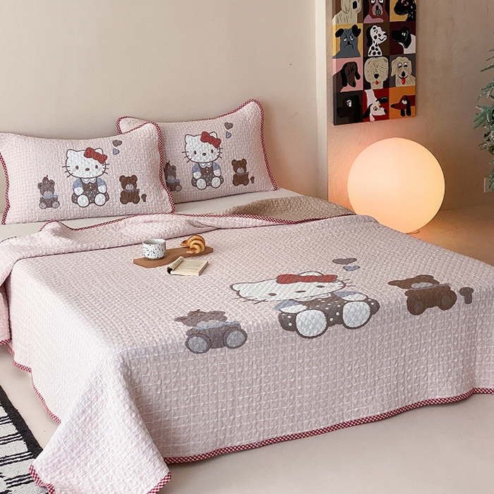 91家纺网 家纺一手货源 找家纺 麻依 2026新款软萌纱布床盖三件套系列 桃心KT