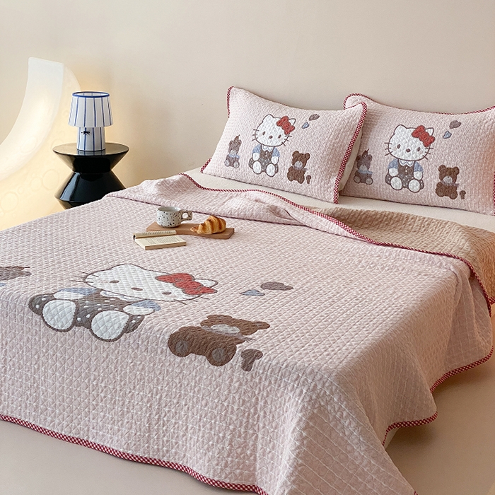 91家纺网 家纺一手货源 找家纺 麻依 2026新款软萌纱布床盖三件套系列 桃心KT