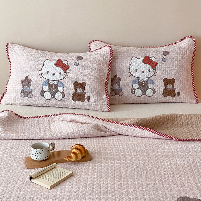 91家纺网 家纺一手货源 找家纺 麻依 2026新款软萌纱布床盖三件套系列 桃心KT