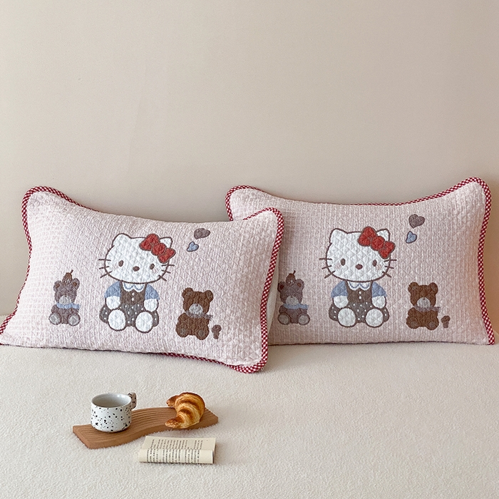 91家纺网 家纺一手货源 找家纺 麻依 2026新款软萌纱布床盖三件套系列 桃心KT