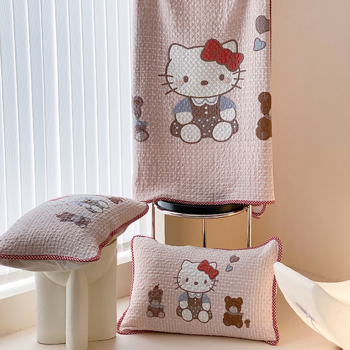 91家纺网 家纺一手货源 找家纺 麻依 2026新款软萌纱布床盖三件套系列 桃心KT