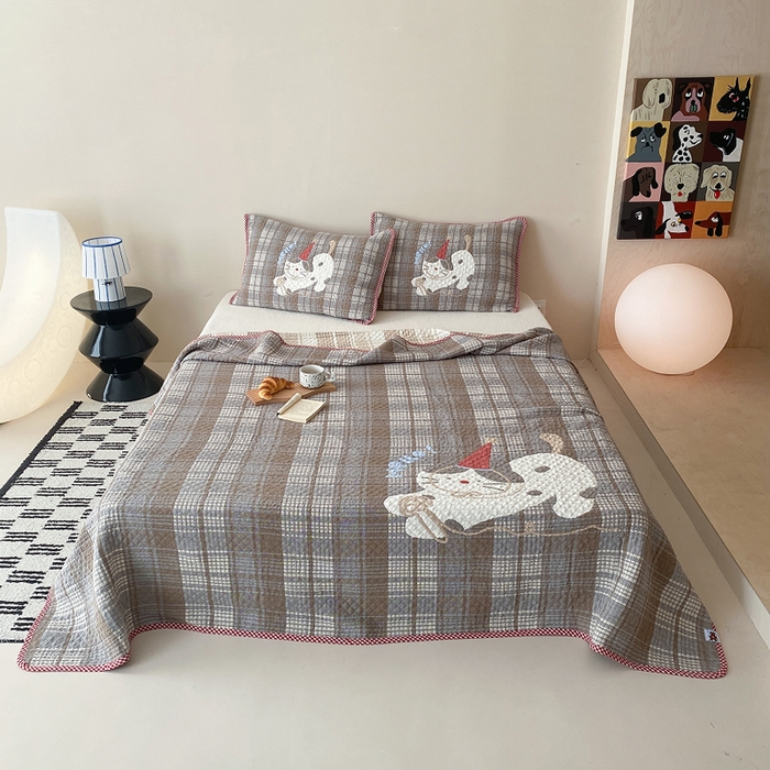 麻依 2026新款软萌纱布床盖三件套系列 玩耍小咪