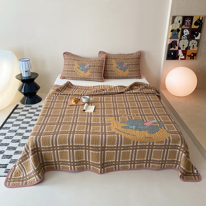 麻依 2026新款软萌纱布床盖三件套系列 香蕉小猫