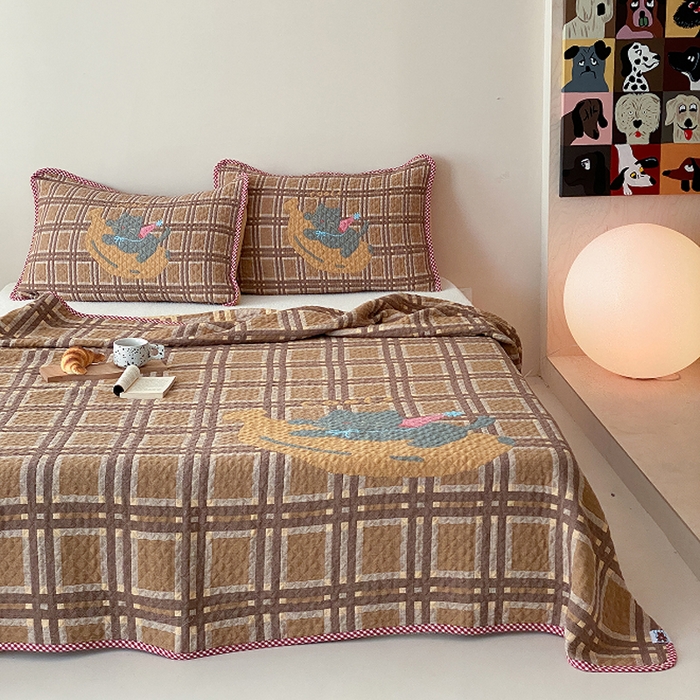 91家纺网 家纺一手货源 找家纺 麻依 2026新款软萌纱布床盖三件套系列 香蕉小猫