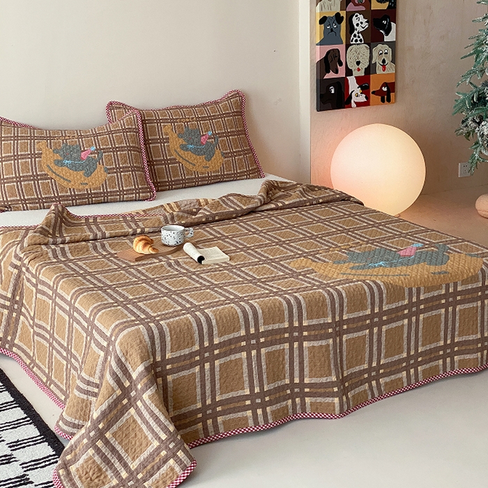 91家纺网 家纺一手货源 找家纺 麻依 2026新款软萌纱布床盖三件套系列 香蕉小猫