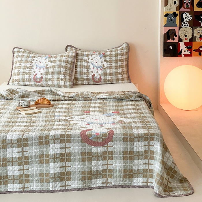 91家纺网 家纺一手货源 找家纺 麻依 2026新款软萌纱布床盖三件套系列 杂技萌宠