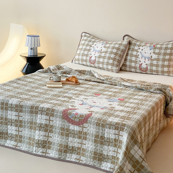 91家纺网 家纺一手货源 找家纺 麻依 2026新款软萌纱布床盖三件套系列 杂技萌宠