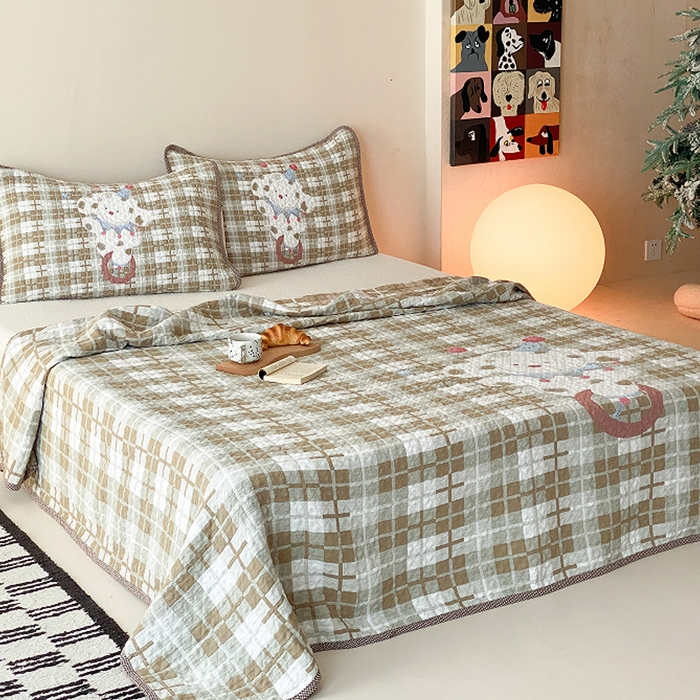 91家纺网 家纺一手货源 找家纺 麻依 2026新款软萌纱布床盖三件套系列 杂技萌宠