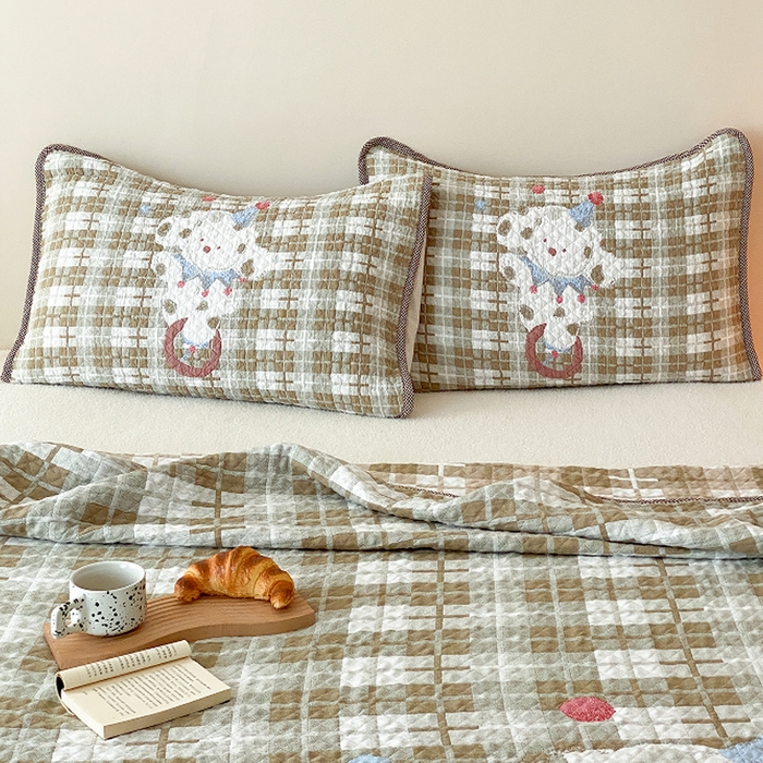 91家纺网 家纺一手货源 找家纺 麻依 2026新款软萌纱布床盖三件套系列 杂技萌宠